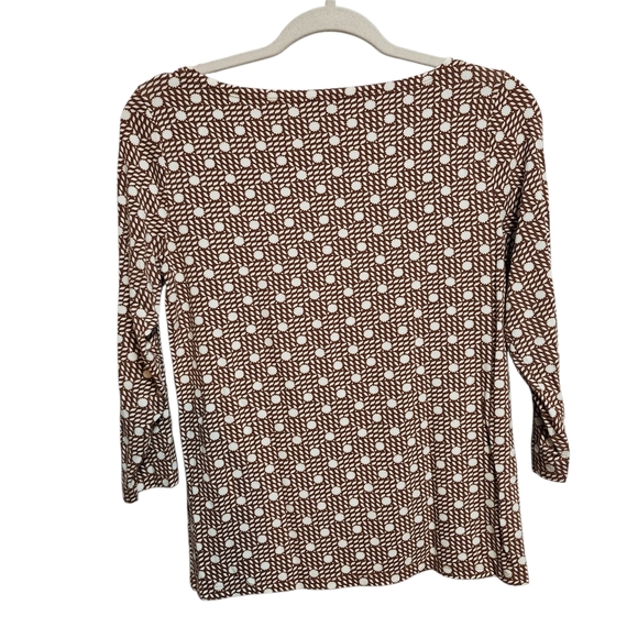 ANN TAYLOR Brown and White Polka Dot Patterned Women's Knit Top 3/4 Sleeve SZ XS - Picture 4 of 6